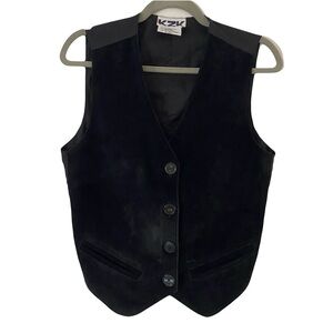 Vintage‎ Genuine Leather Suede Black Preppy Edgy Button-Up Vest Size Large